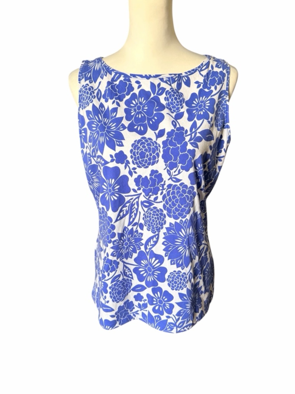 Talbots White and Blue Floral Sleeveless Tank Top